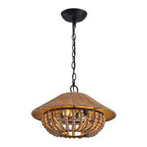 2-Light Farmhouse Pendant Light with Wood Beads