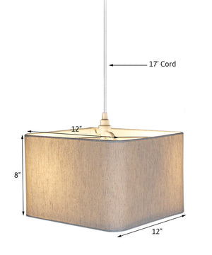 2 Light Swag Plug-In Pendant 12"w Rounded Corner Square Oatmeal Drum Shade with Diffuser, White Cord
