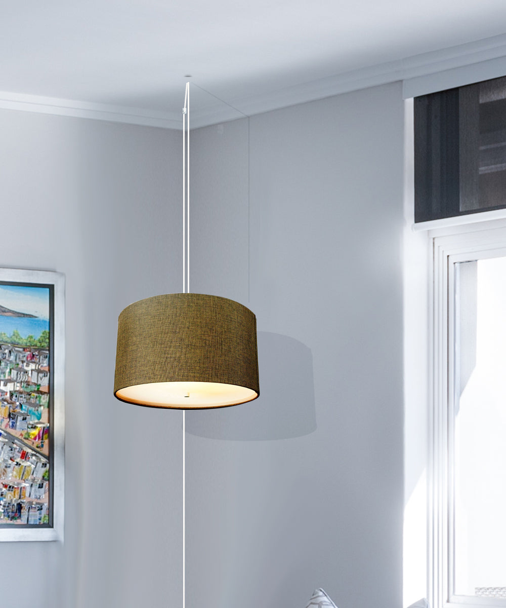 2 Light Swag Plug-In Pendant 18"w Chocolate Burlap with Diffuser, White Cord
