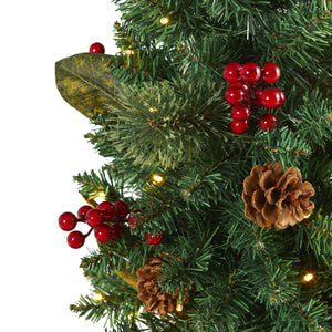 2’ Pine, Pinecone and Berries Artificial Christmas Tree with 35 LED Lights and 86 Bendable Branches