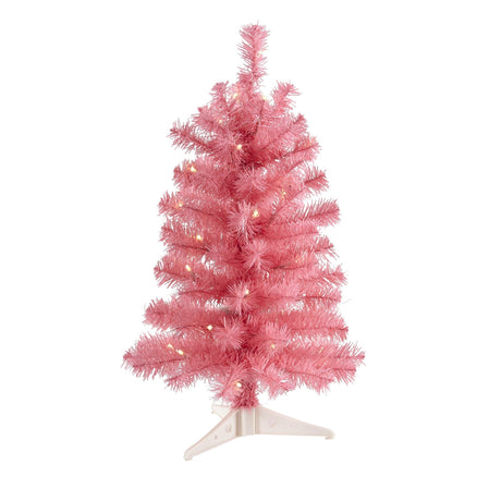 2’ Pink Artificial Christmas Tree with 35 LED Lights and 72 Bendable Branches