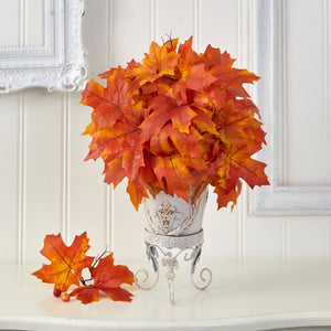 20” Autumn Maple Leaf Artificial Plant in Metal Planter