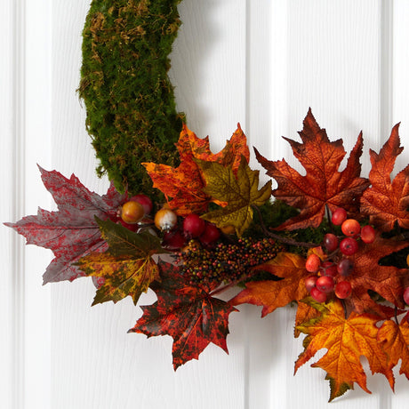 20” Fall Maple Leaf and Berries Artificial Autumn Wreath