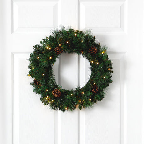 20” Pine Artificial Christmas Wreath with 35 LED Lights and Pinecones