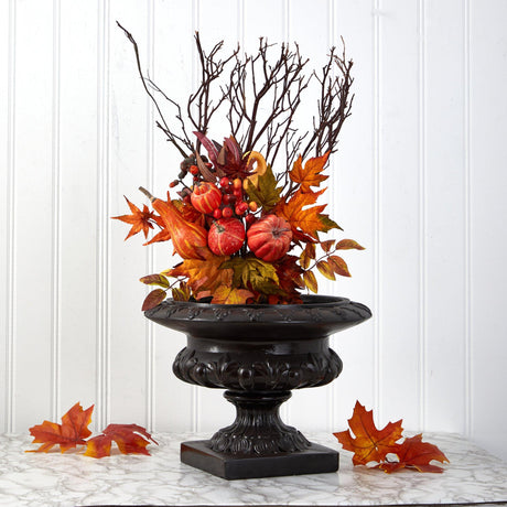 20” Pumpkin and Maple Leaf Artificial Flower Bouquet (Set of 2)