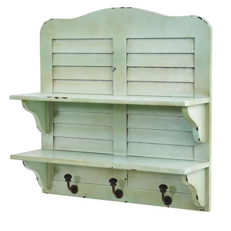 20’’ Vintage Window Shutter Shelving with Hooks Wall Decor