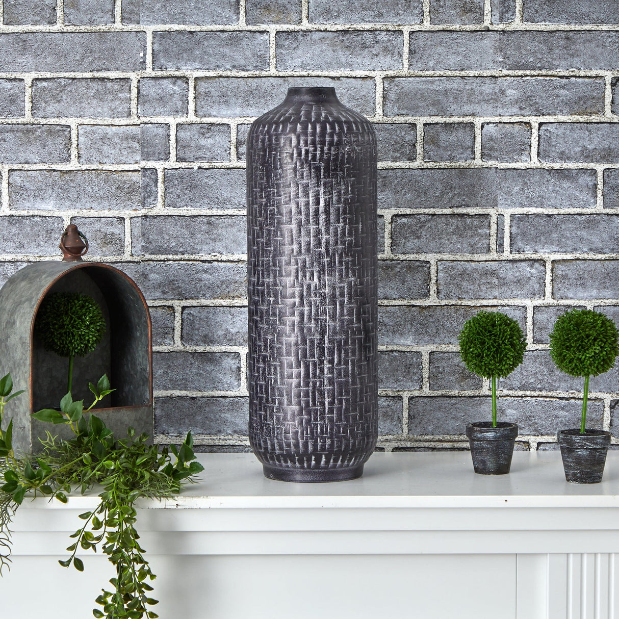 21” Embossed Metal Cylinder Vase