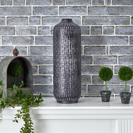 21” Embossed Metal Cylinder Vase