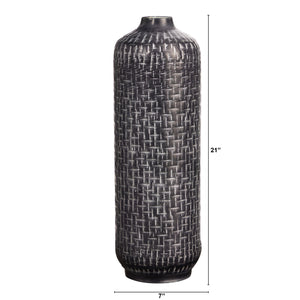 21” Embossed Metal Cylinder Vase