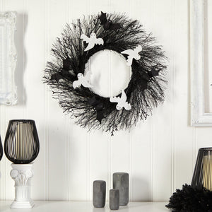 22" Halloween Ghost and Bats Twig Wreath"