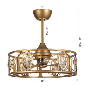 22" Kashmir Modern Glod Reversible Crystal Fandelier Ceiling Fan with Lighting and Remote Control