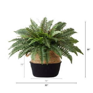 23" Artificial Boston Fern Plant with Handmade Jute & Cotton Basket DIY KIT