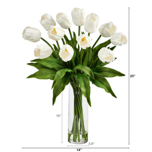 23” Artificial Tulip Arrangement with Cylinder Glass Vase