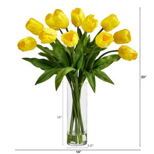 23” Artificial Tulip Arrangement with Cylinder Glass Vase