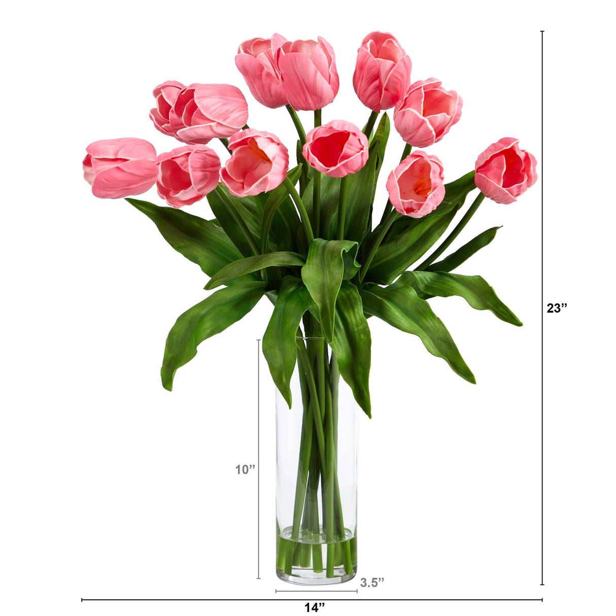 23” Artificial Tulip Arrangement with Cylinder Glass Vase