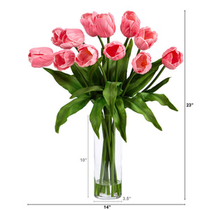 23” Artificial Tulip Arrangement with Cylinder Glass Vase