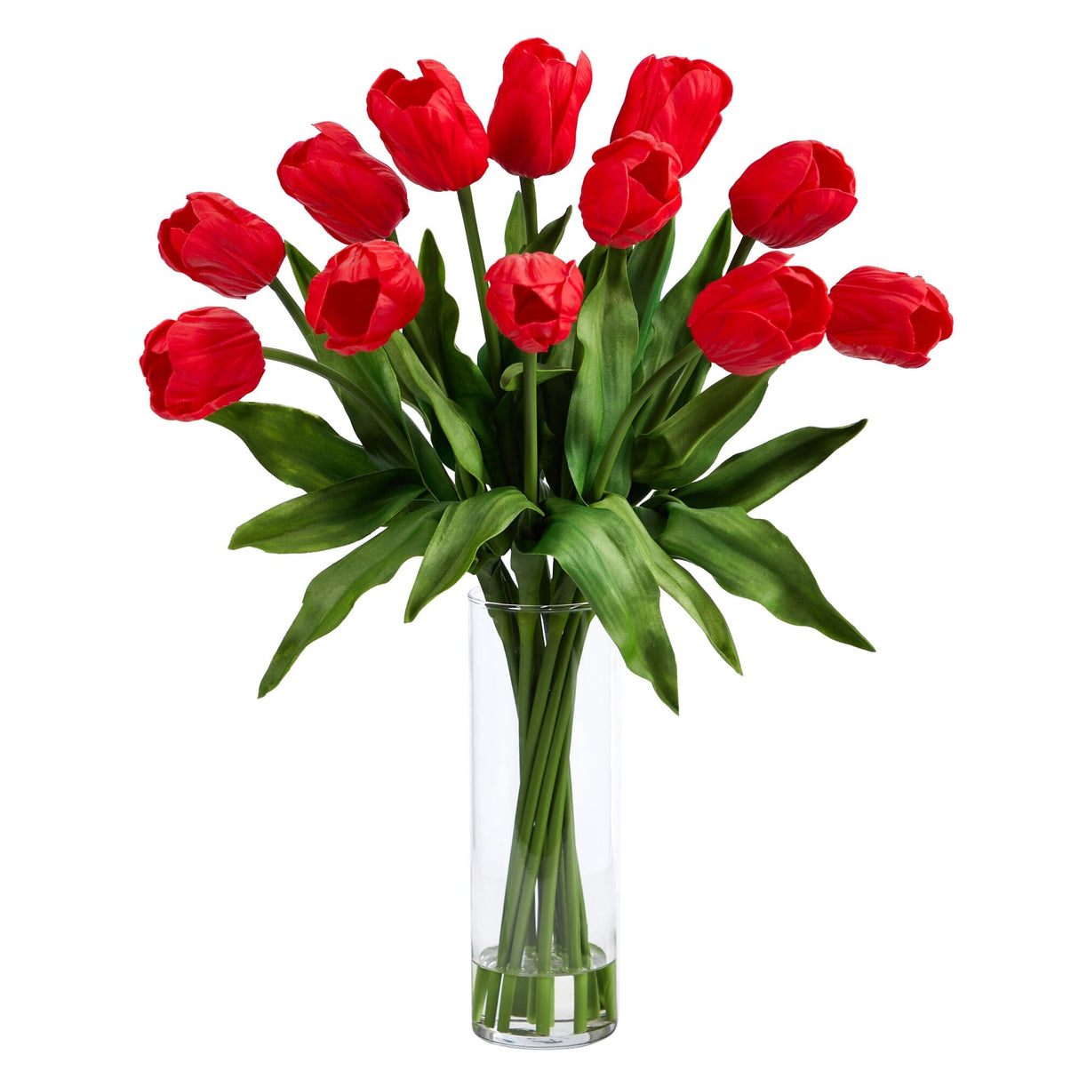 23” Artificial Tulip Arrangement with Cylinder Glass Vase