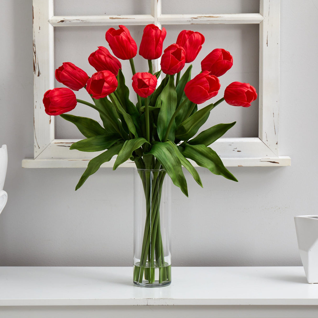 23” Artificial Tulip Arrangement with Cylinder Glass Vase