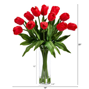 23” Artificial Tulip Arrangement with Cylinder Glass Vase