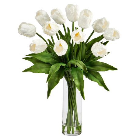 23” Artificial Tulip Arrangement with Cylinder Glass Vase