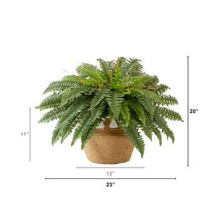 23”Artificial Boston Fern Plant in Handmade Jute & Cotton Basket with Tassels DIY KIT