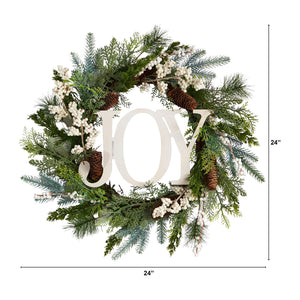 24” Christmas Joy Greenery Holiday Artificial Wreath