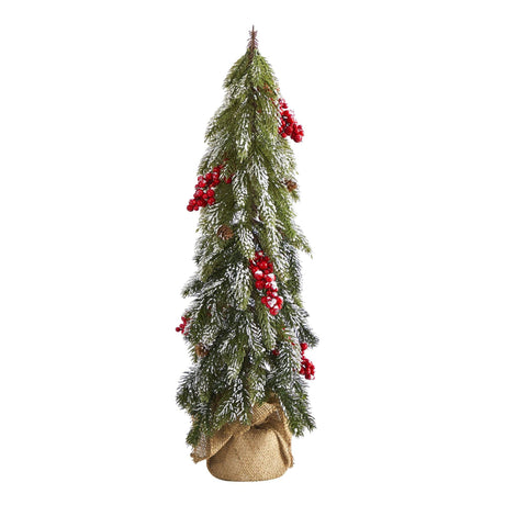 24” Flocked Artificial Christmas Tree with Berries and Pine Cones