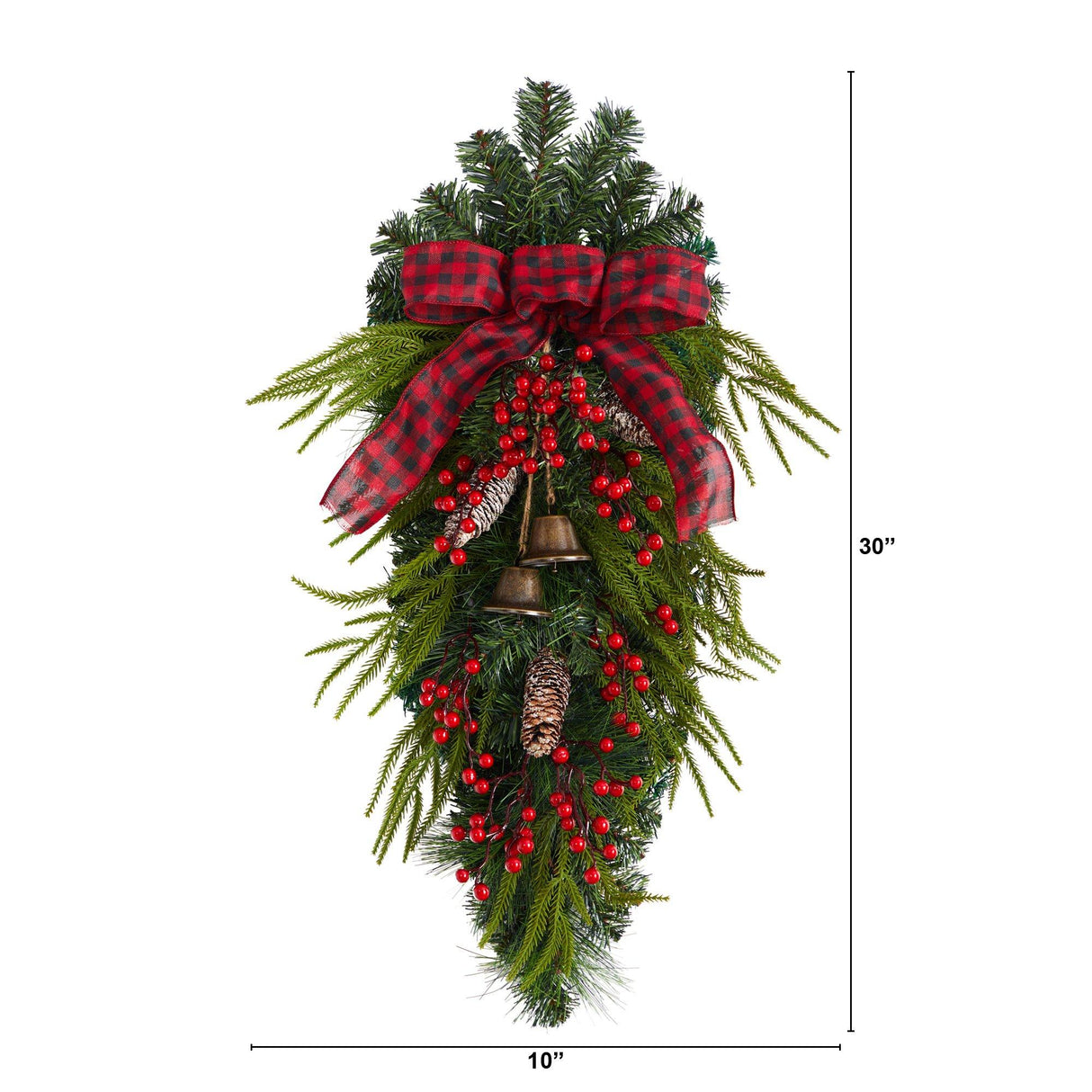 24” Holiday Christmas Pine Cones, Berry and Bells Wreath