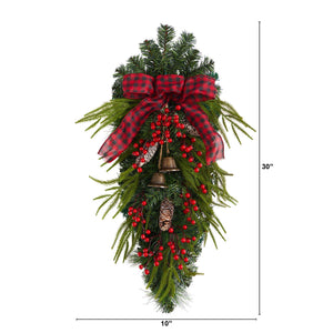 24” Holiday Christmas Pine Cones, Berry and Bells Wreath