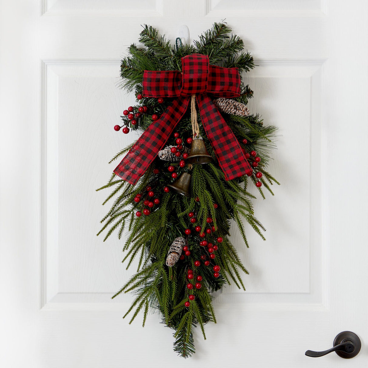 24” Holiday Christmas Pine Cones, Berry and Bells Wreath