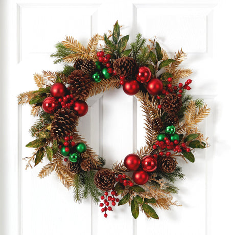 24” Ornament, Pine & Pine cone Wreath