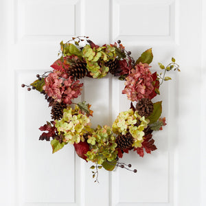 25” Autumn Hydrangea and Pinecones Fall Artificial Wreath