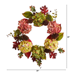 25” Autumn Hydrangea and Pinecones Fall Artificial Wreath