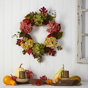 25” Autumn Hydrangea and Pinecones Fall Artificial Wreath