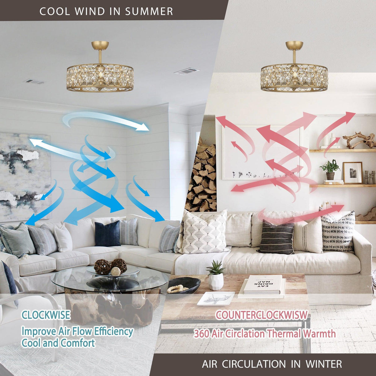 25" Modern Downrod Mount Crystal Fandelier with Lighting and Remote Control
