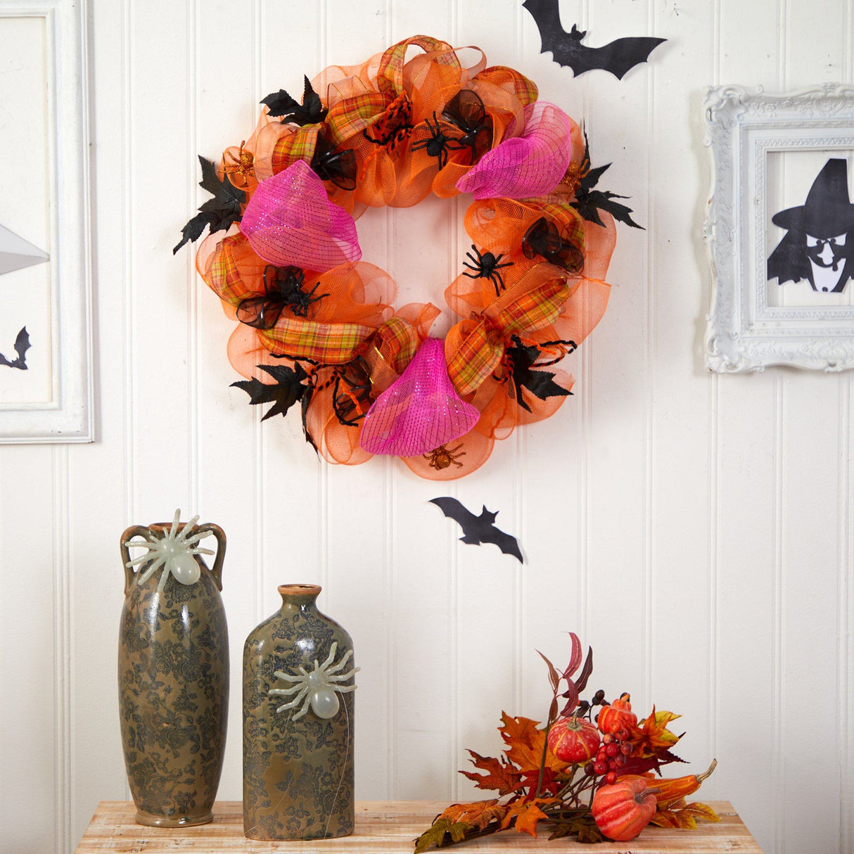 26" Halloween Spider Mesh Wreath"