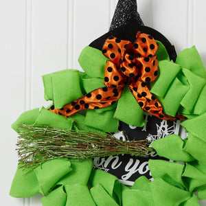 26" Halloween Witch Broom and Hat Mesh Wreath"