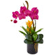 26” Orchid and Bromeliad in Glossy Black Cylinder