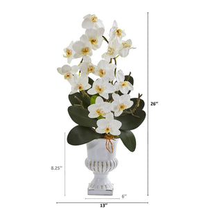 26” Phalaenopsis Orchid Artificial Arrangement in White Urn