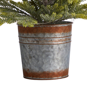 26” Pine “Natural Look” Artificial Christmas Tree with 35 Warm White Lights in Rustic Metal Planter