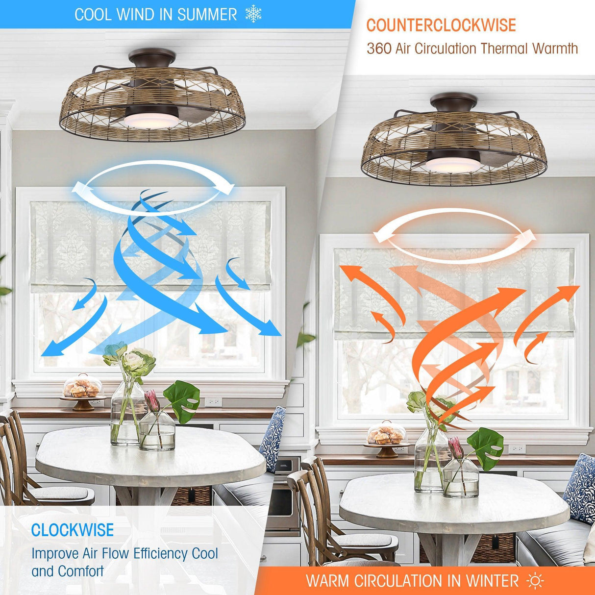 27" Farmhouse Reversible Flush Mount Ceiling Fan