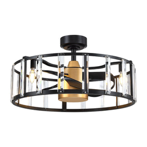 27" Modern DC Motor Downrod Mount Reversible Crystal Ceiling Fan with Lighting and Remote Control