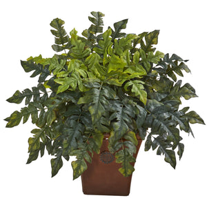 28” Holly Fern Artificial Plant in Brown Planter