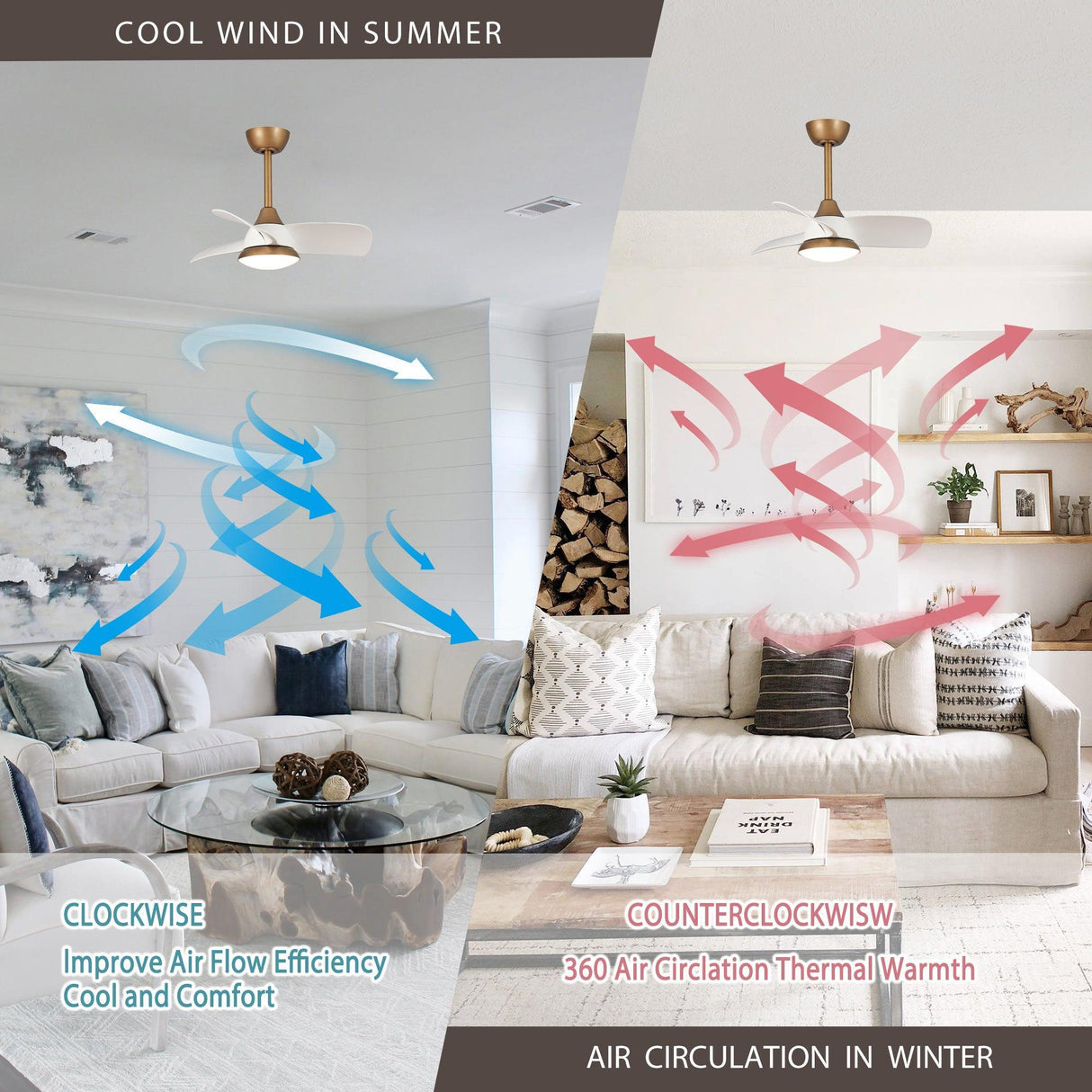 28" Modern DC Motor Downrod Mount Reversible Ceiling Fan with LED Lighting and Remote Control
