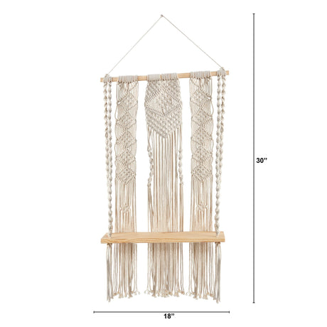 2.5’ x 1.5’ Layered Macrame Wall Hanging with Wooden Shelf