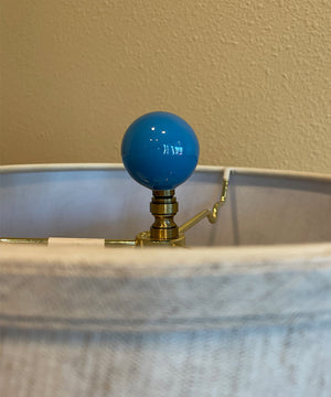 2.5"H Ceramic Sky Blue Round Lamp Finial Antique Brass Base