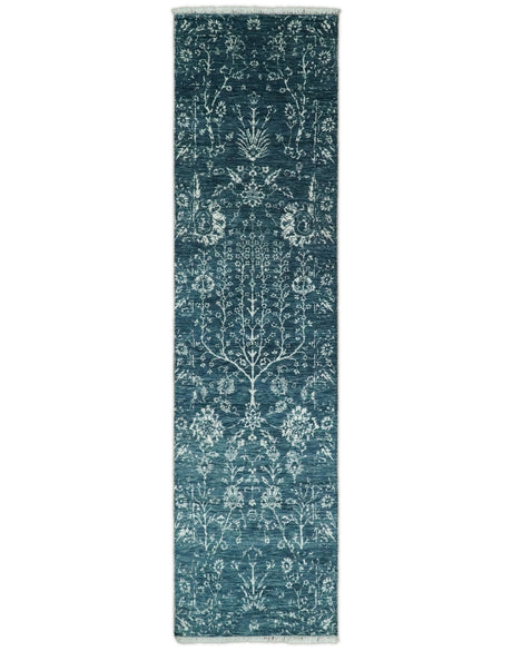 2.6x10 Fine Hand Knotted White and Blue Traditional Vintage Persian Style Antique Wool Rug | AGR23