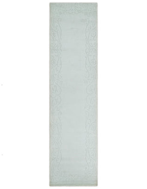 2.6x10 and 5x8 Hand Woven and Carved Silver and Gray Floral Art Silk Rug | KNT6
