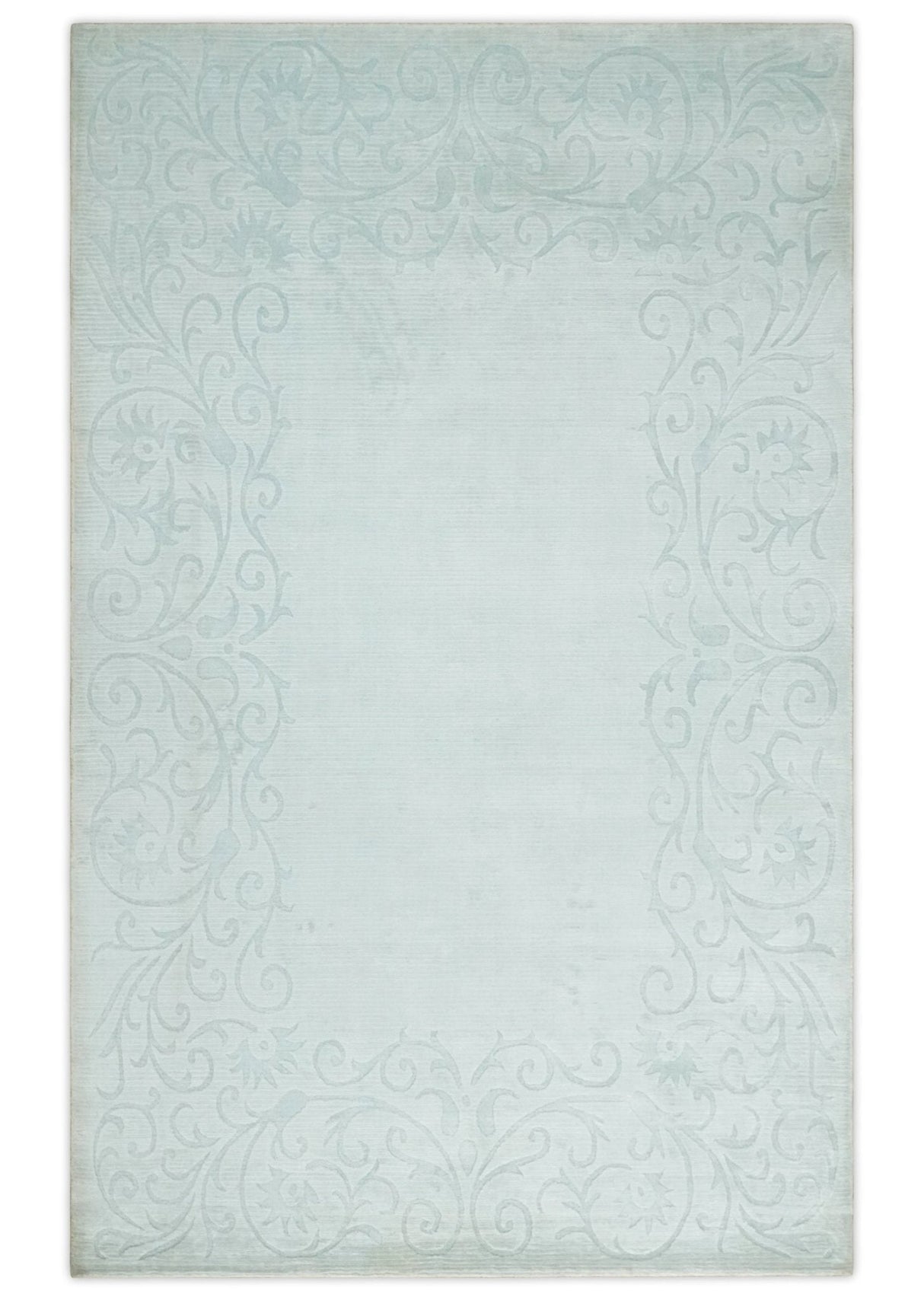 2.6x10 and 5x8 Hand Woven and Carved Silver and Gray Floral Art Silk Rug | KNT6