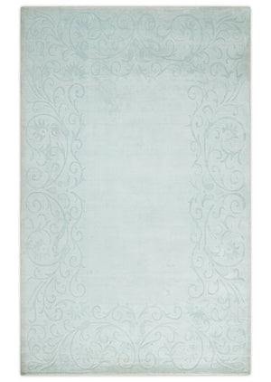 2.6x10 and 5x8 Hand Woven and Carved Silver and Gray Floral Art Silk Rug | KNT6